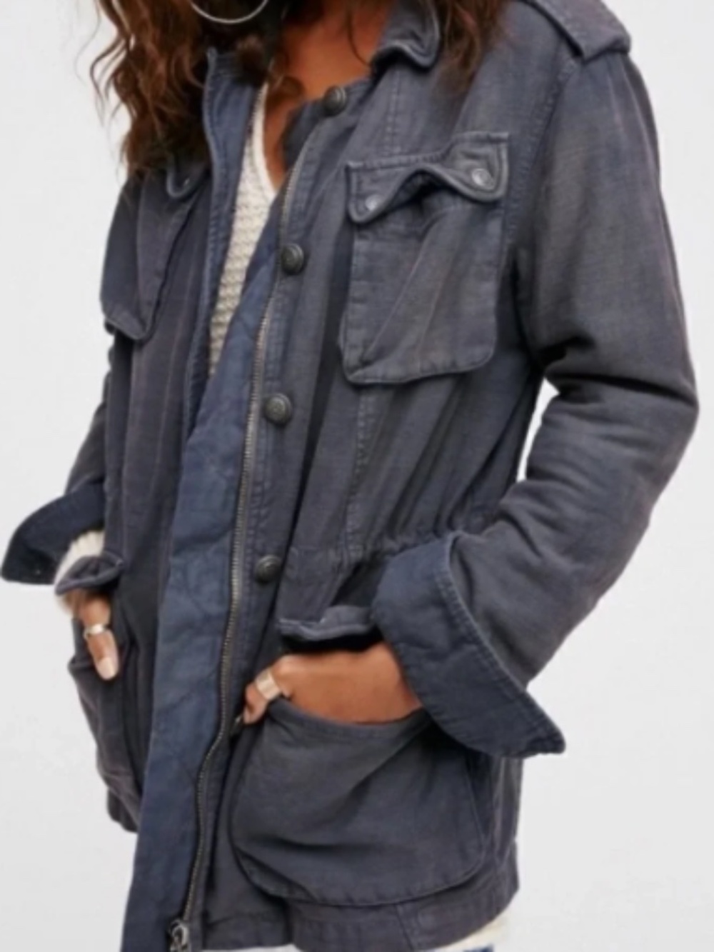 Free People Not Your Brothers Jacket Military Surplus Jacket Grayish Blue | M